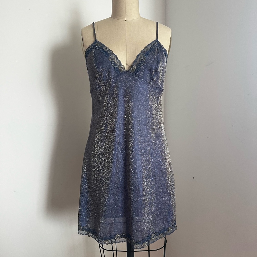 Vintage Victoria's Secret Shimmering Blue Chemise Slip Sz. M